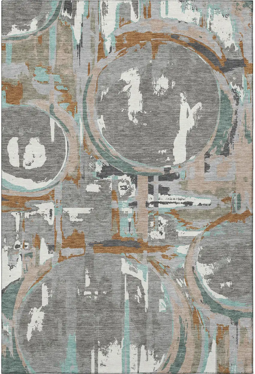 Gray Copper And Ivory Geometric Washable Area Rug With UV Protection Photo 3