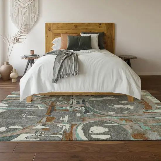 Gray Copper And Ivory Geometric Washable Area Rug With UV Protection Photo 5