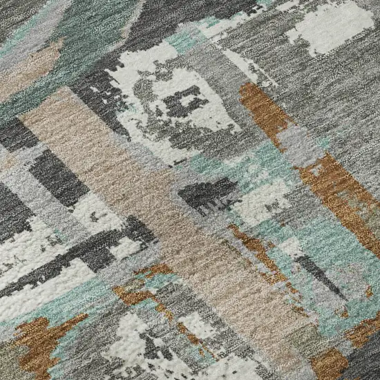 Gray Copper And Ivory Geometric Washable Area Rug With UV Protection Photo 9