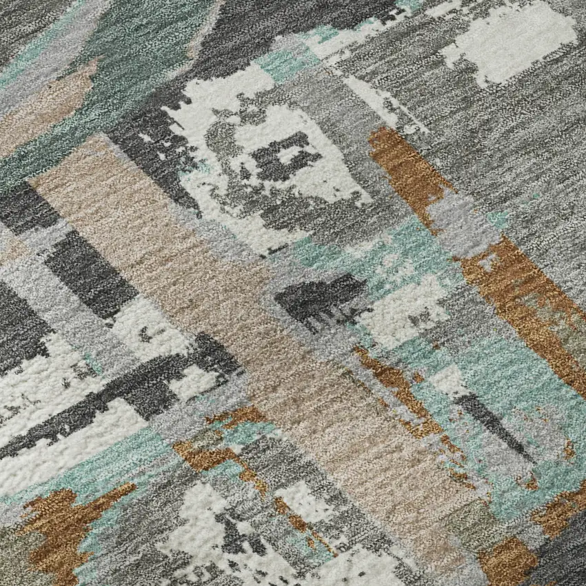 Gray Copper And Ivory Geometric Washable Area Rug With UV Protection Photo 9