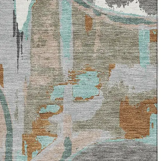 Gray Copper And Ivory Geometric Washable Area Rug With UV Protection Photo 3