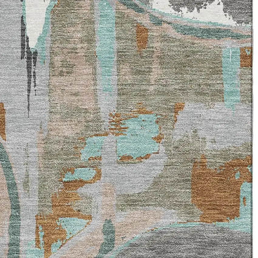 Gray Copper And Ivory Geometric Washable Area Rug With UV Protection Photo 3