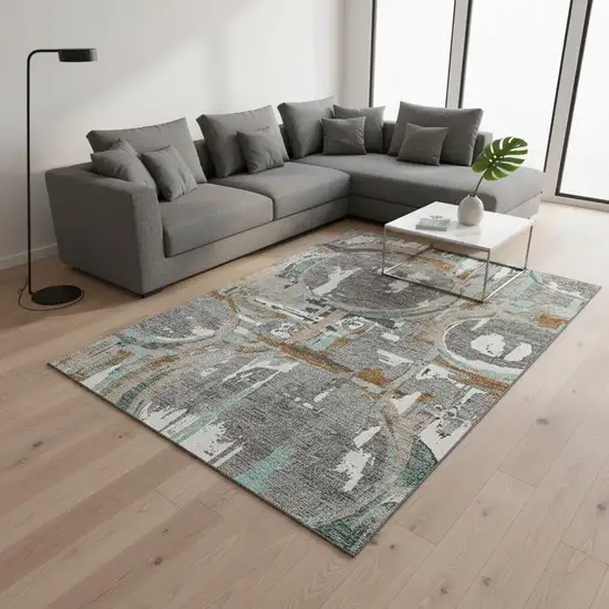 Gray Copper And Ivory Geometric Washable Area Rug With UV Protection Photo 2