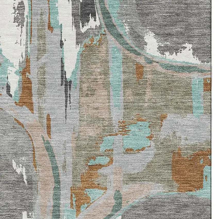 Gray Copper And Ivory Geometric Washable Area Rug With UV Protection Photo 4