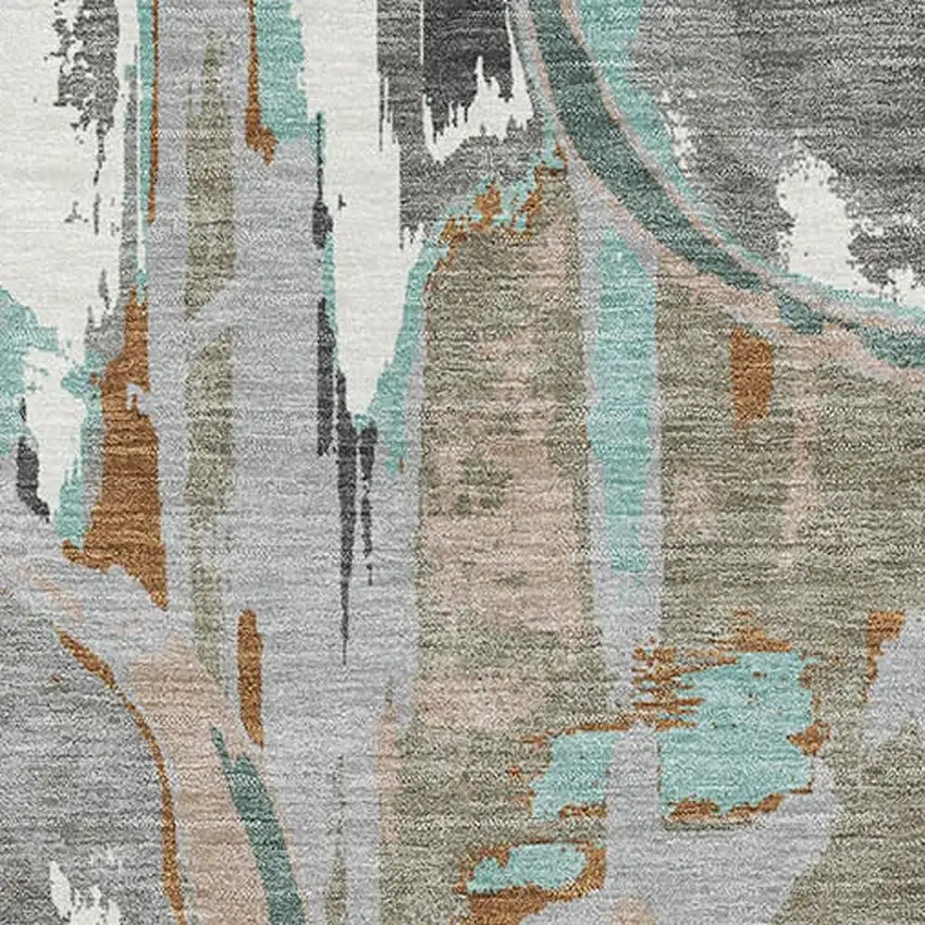 Gray Copper And Ivory Geometric Washable Area Rug With UV Protection Photo 3