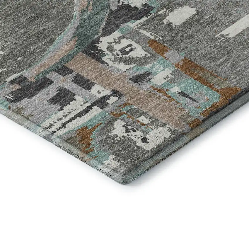 Gray Copper And Ivory Geometric Washable Area Rug With UV Protection Photo 8