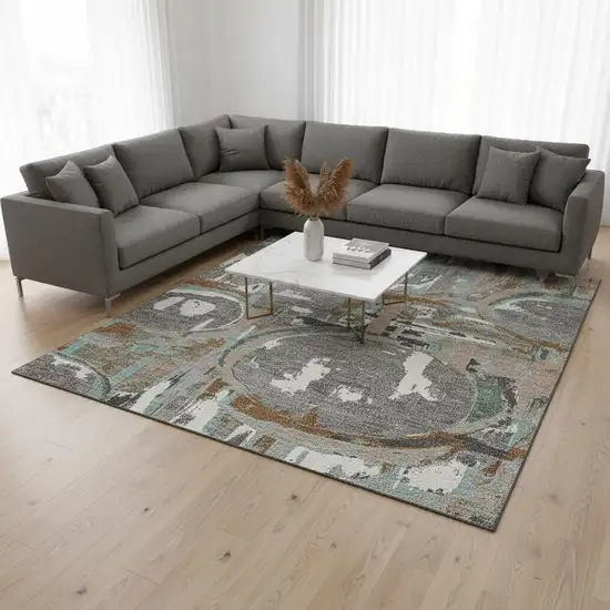 Gray Copper And Ivory Geometric Washable Area Rug With UV Protection Photo 2