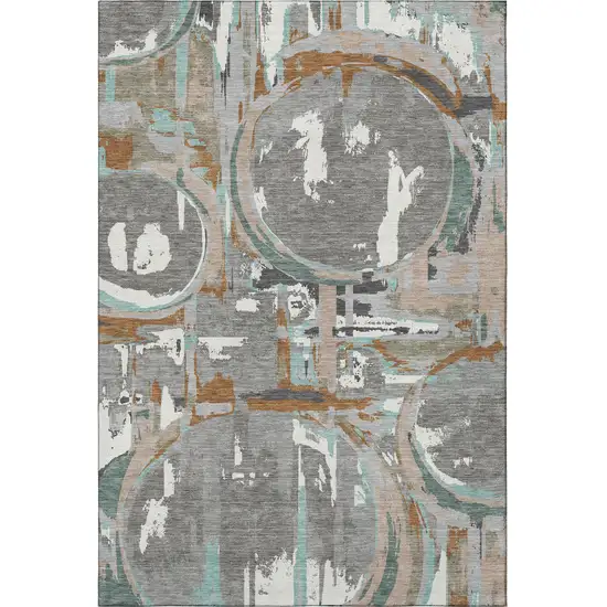 Gray Copper And Ivory Geometric Washable Area Rug With UV Protection Photo 4