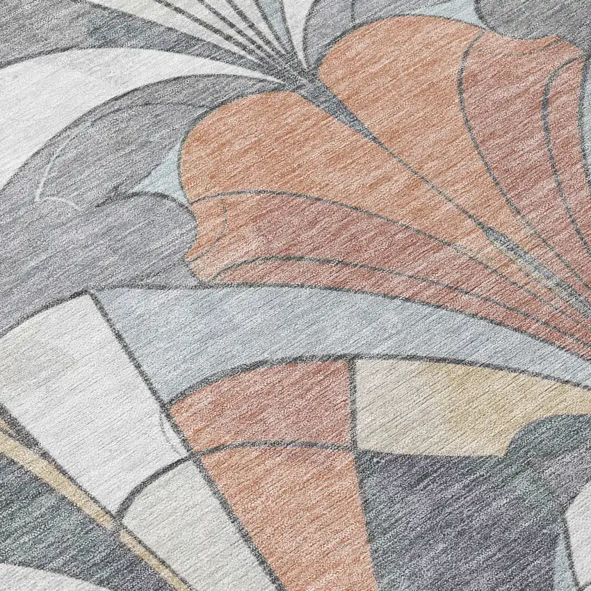 Gray Copper And Ivory Geometric Washable Indoor Outdoor Area Rug Photo 6