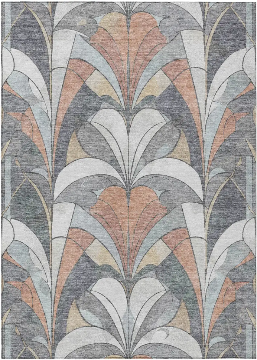 Gray Copper And Ivory Geometric Washable Indoor Outdoor Area Rug Photo 1