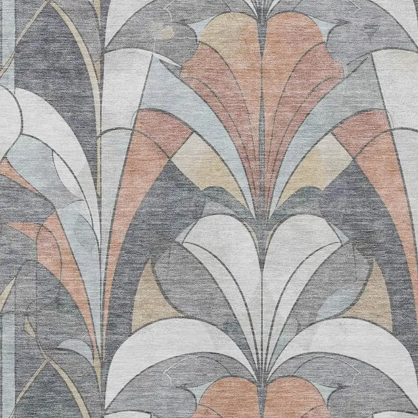 Gray Copper And Ivory Geometric Washable Indoor Outdoor Area Rug Photo 5