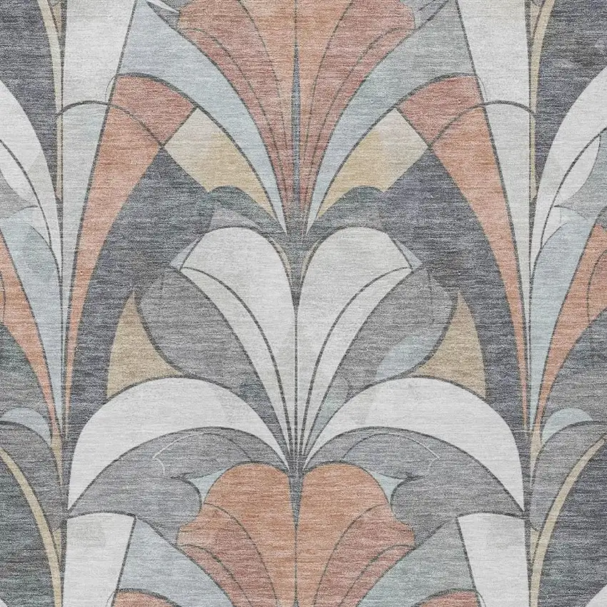 Gray Copper And Ivory Geometric Washable Indoor Outdoor Area Rug Photo 5