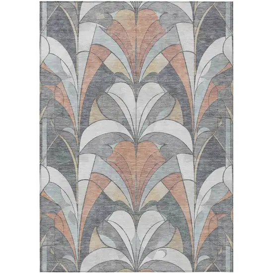 Gray Copper And Ivory Geometric Washable Indoor Outdoor Area Rug Photo 1