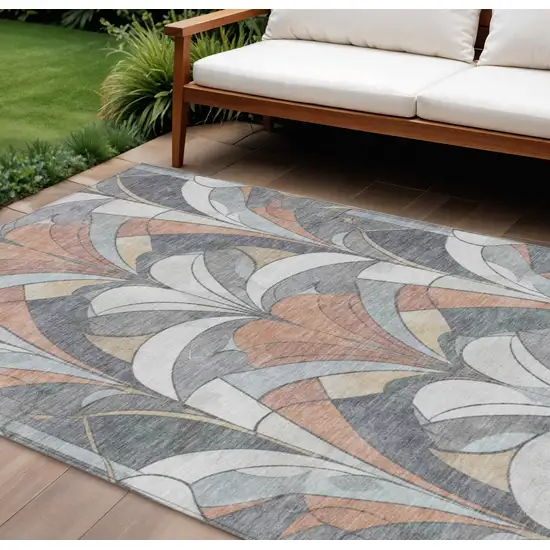 Gray Copper And Ivory Geometric Washable Indoor Outdoor Area Rug Photo 2