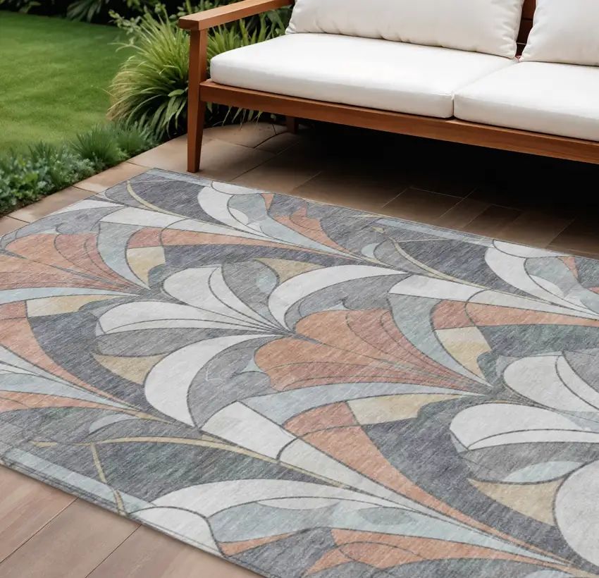 Gray Copper And Ivory Geometric Washable Indoor Outdoor Area Rug Photo 2