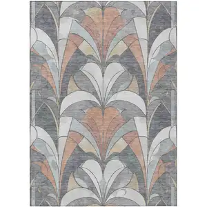 Photo of Gray Copper And Ivory Geometric Washable Indoor Outdoor Area Rug