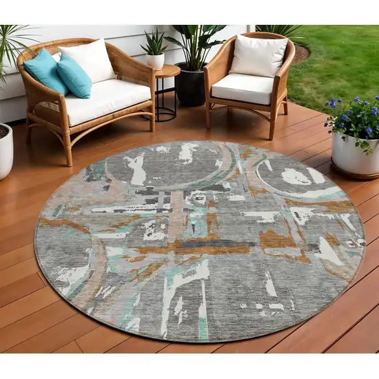 Gray Copper And Mint Green Geometric Washable Indoor Outdoor Area Rug Photo 9