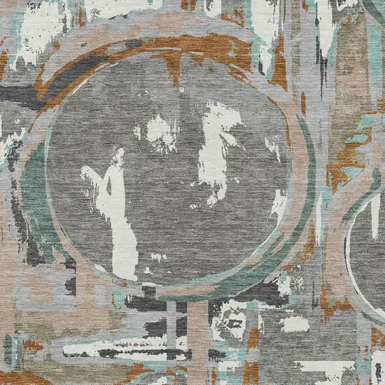 Gray Copper And Mint Green Geometric Washable Indoor Outdoor Area Rug Photo 6
