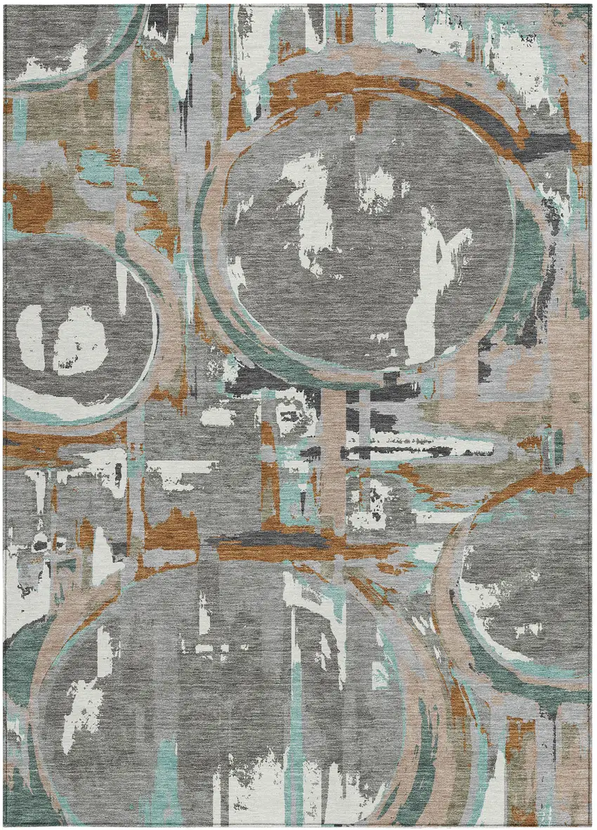 Gray Copper And Mint Green Geometric Washable Indoor Outdoor Area Rug Photo 8