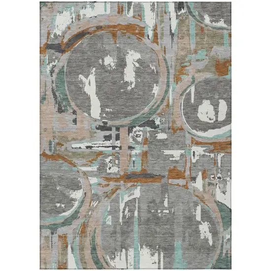 Gray Copper And Mint Green Geometric Washable Indoor Outdoor Area Rug Photo 2