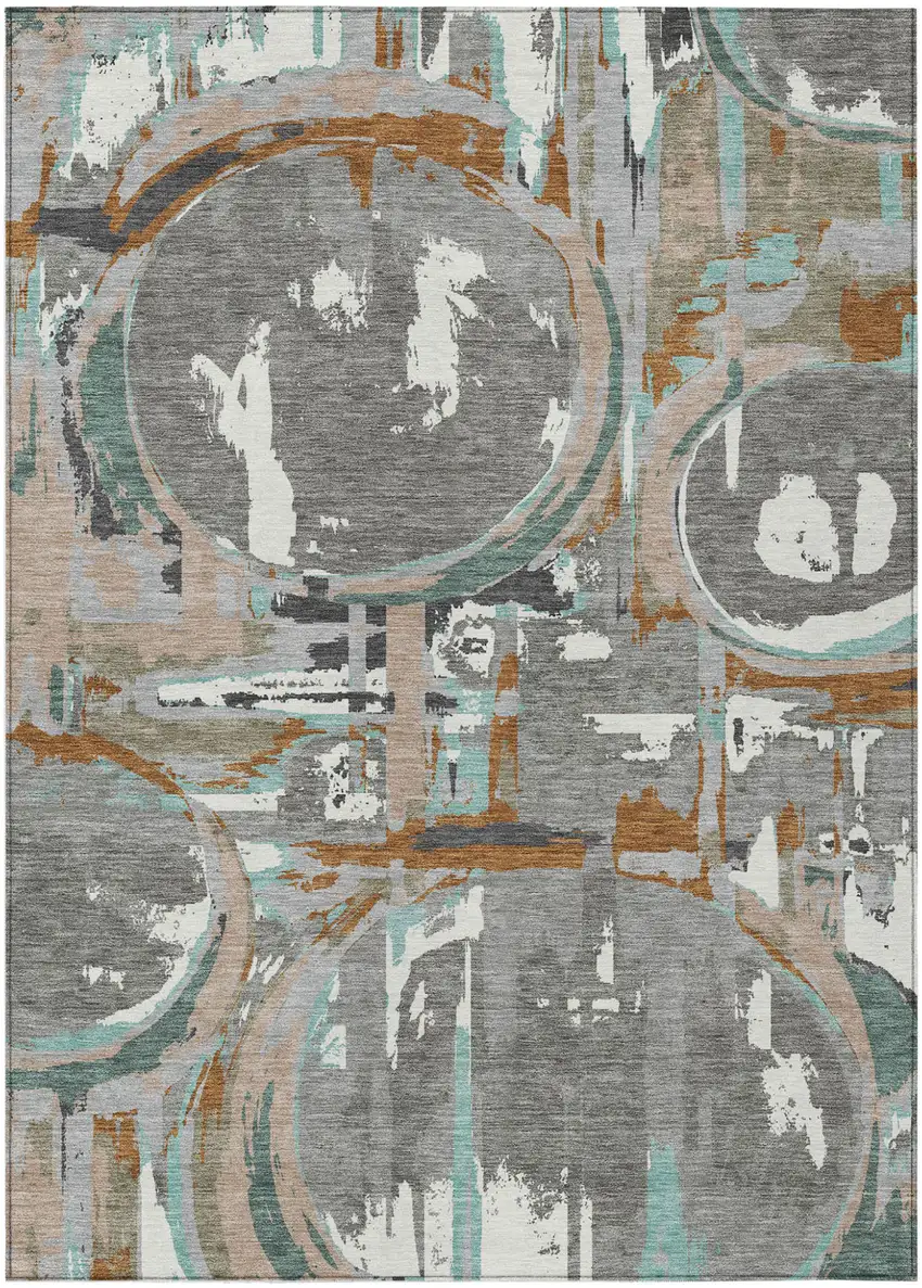 Gray Copper And Mint Green Geometric Washable Indoor Outdoor Area Rug Photo 2