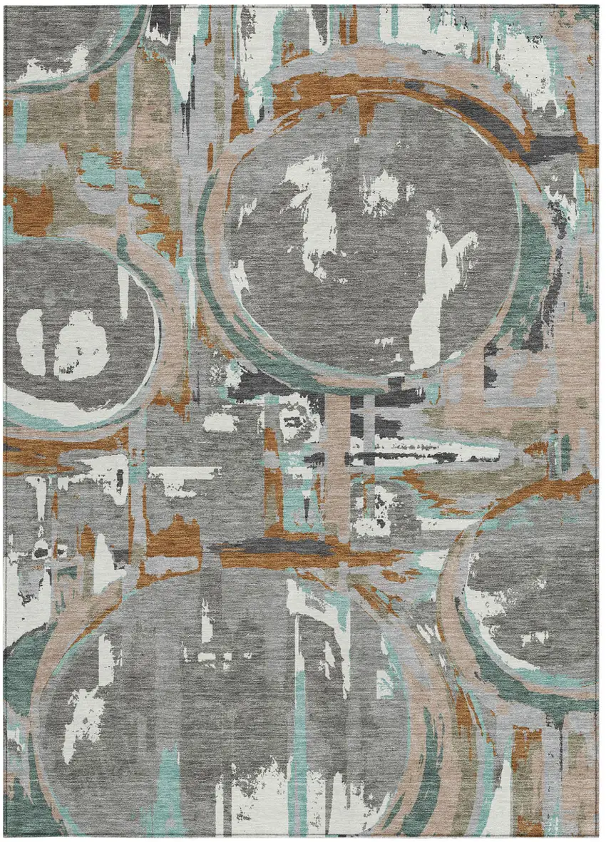 Gray Copper And Mint Green Geometric Washable Indoor Outdoor Area Rug Photo 8