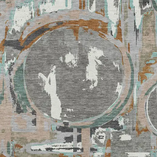 Gray Copper And Mint Green Geometric Washable Indoor Outdoor Area Rug Photo 6