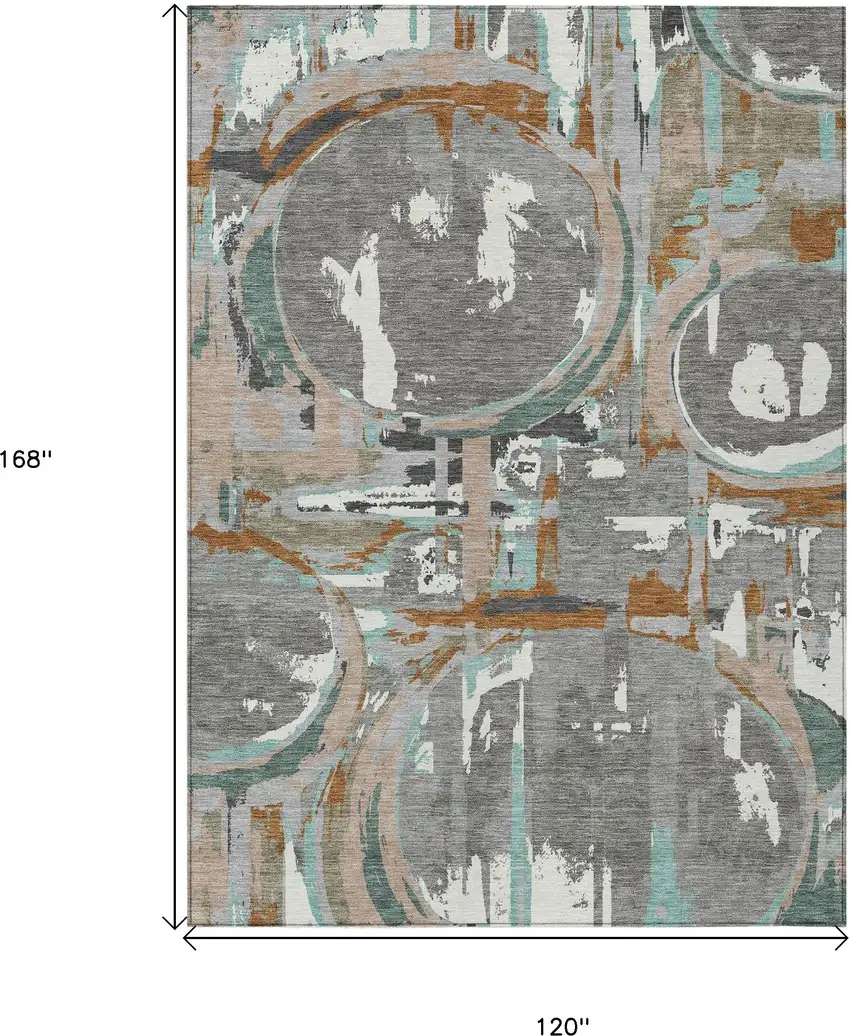 Gray Copper And Mint Green Geometric Washable Indoor Outdoor Area Rug Photo 3