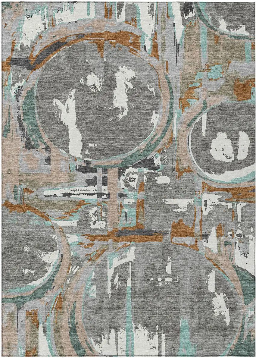 Gray Copper And Mint Green Geometric Washable Indoor Outdoor Area Rug Photo 2