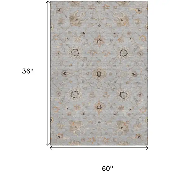 Gray Copper And Silver Floral Washable Area Rug With UV Protection Photo 7