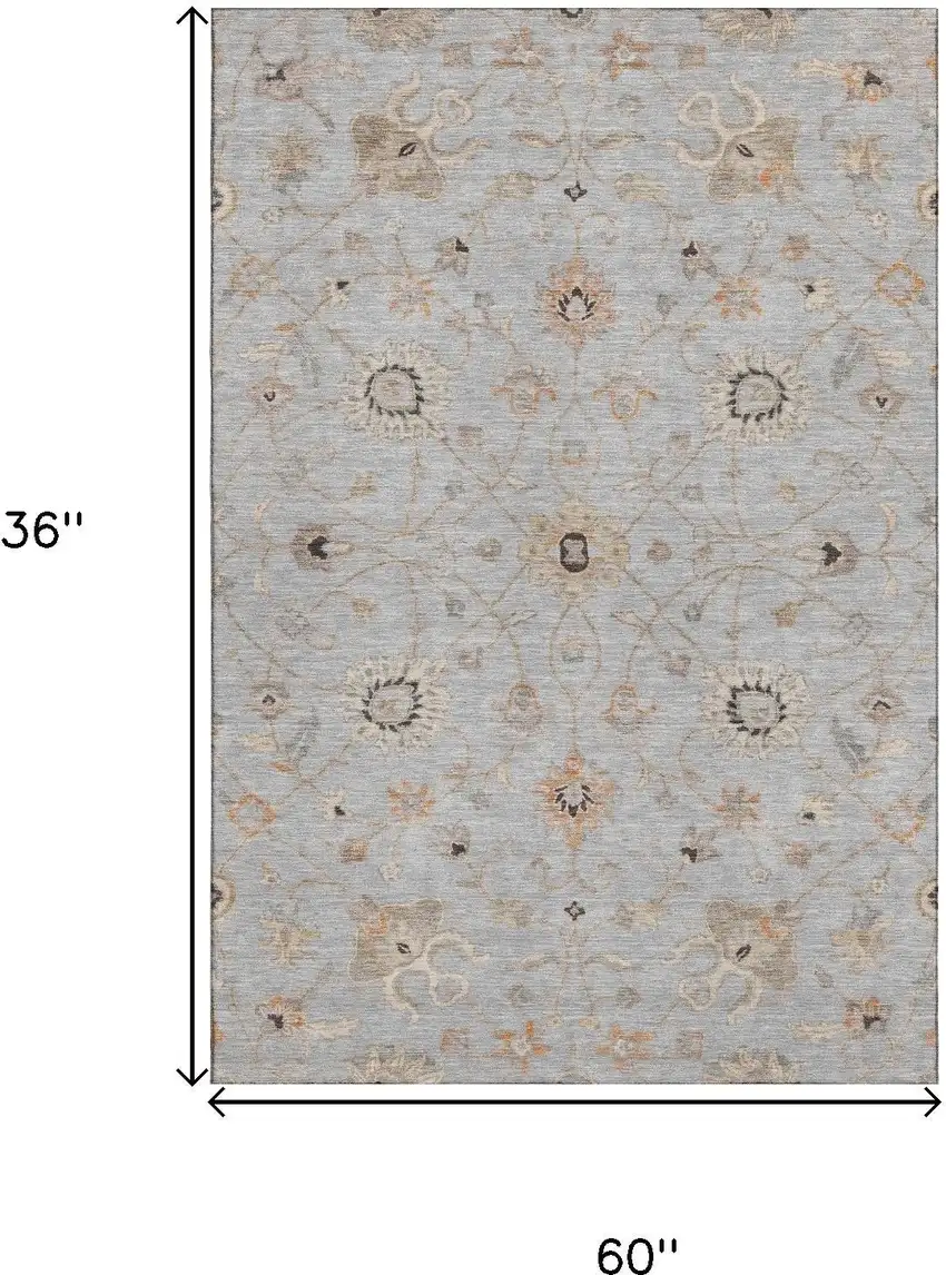 Gray Copper And Silver Floral Washable Area Rug With UV Protection Photo 7