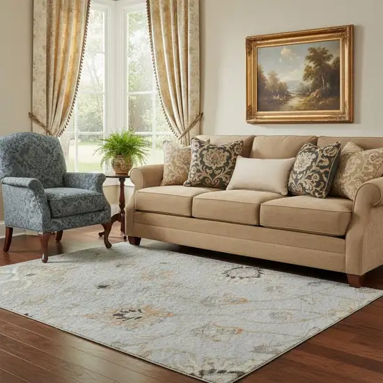 Gray Copper And Silver Floral Washable Area Rug With UV Protection Photo 2