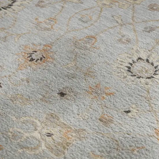 Gray Copper And Silver Floral Washable Area Rug With UV Protection Photo 3