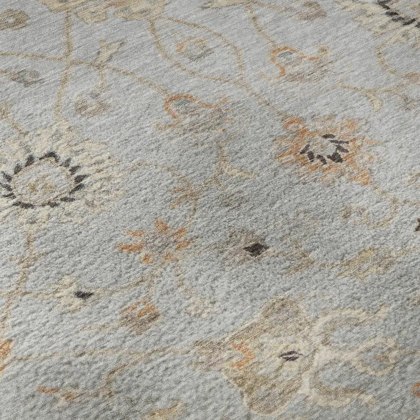 Gray Copper And Silver Floral Washable Area Rug With UV Protection Photo 1