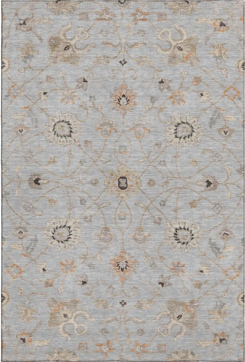 Gray Copper And Silver Floral Washable Area Rug With UV Protection Photo 6