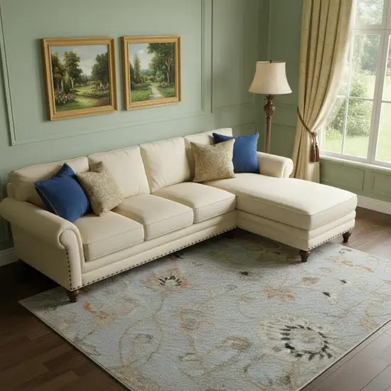 Gray Copper And Silver Floral Washable Area Rug With UV Protection Photo 2