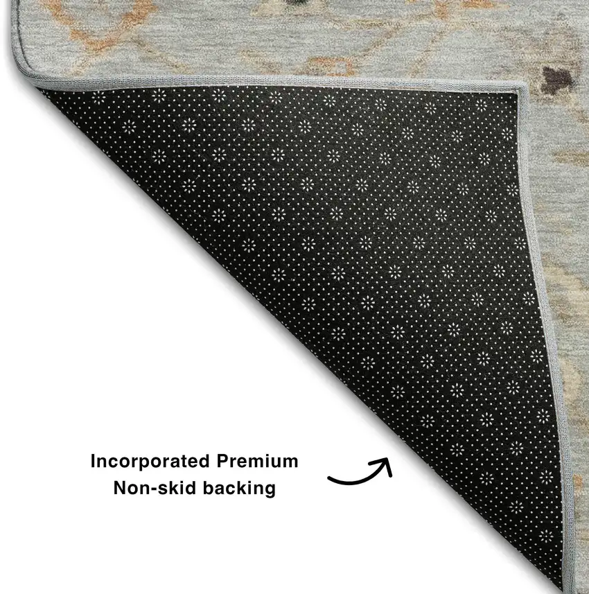 Gray Copper And Silver Floral Washable Area Rug With UV Protection Photo 7