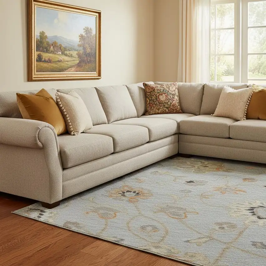 Gray Copper And Silver Floral Washable Area Rug With UV Protection Photo 2