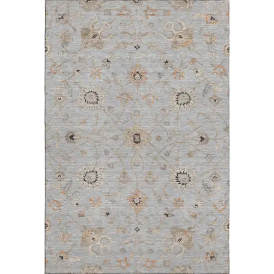 Gray Copper And Silver Floral Washable Area Rug With UV Protection Photo 6