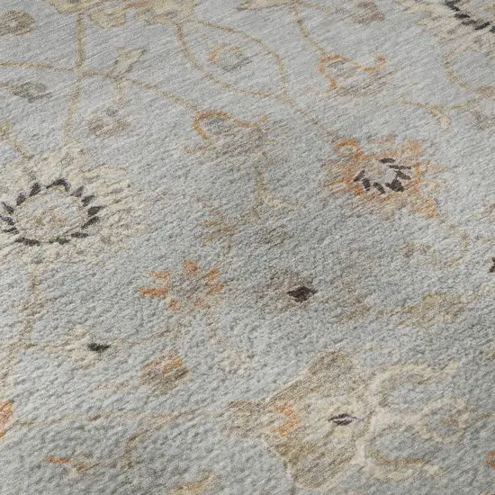 Gray Copper And Silver Floral Washable Area Rug With UV Protection Photo 1