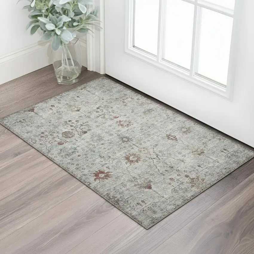 Gray Copper And Silver Oriental Washable Area Rug With UV Protection Photo 2