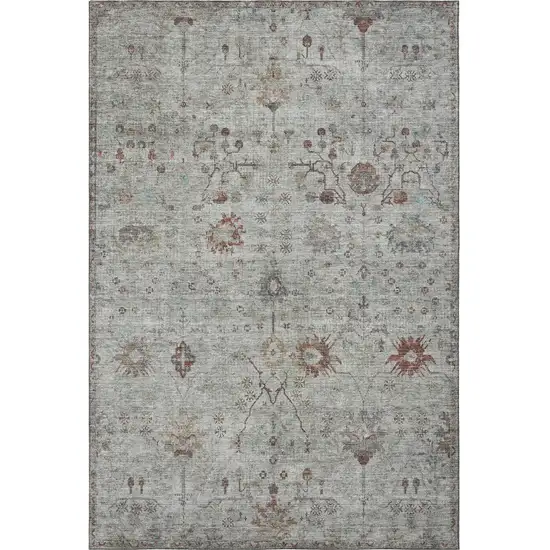Gray Copper And Silver Oriental Washable Area Rug With UV Protection Photo 4
