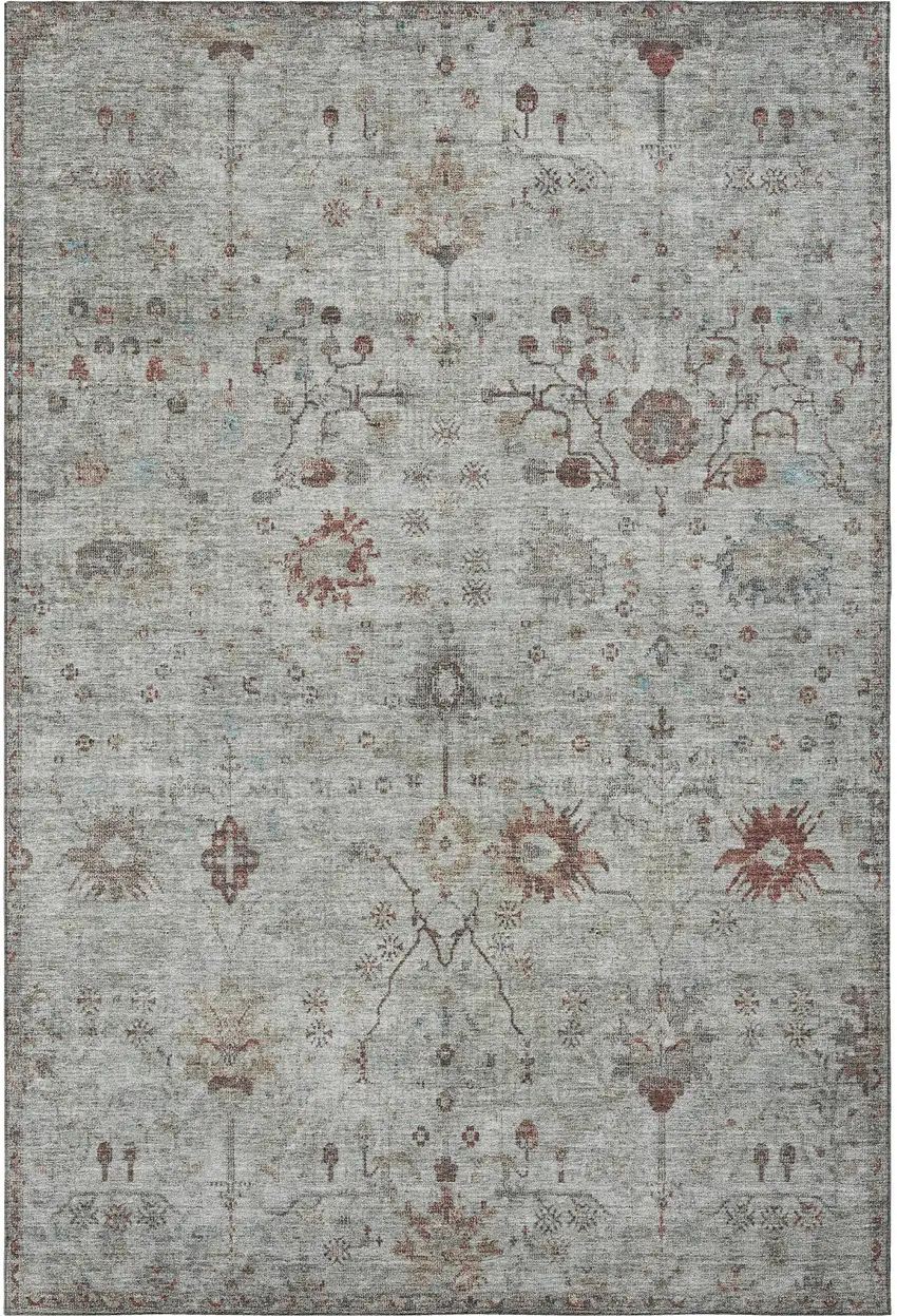 Gray Copper And Silver Oriental Washable Area Rug With UV Protection Photo 4