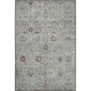 Photo of Gray Copper And Silver Oriental Washable Area Rug With UV Protection