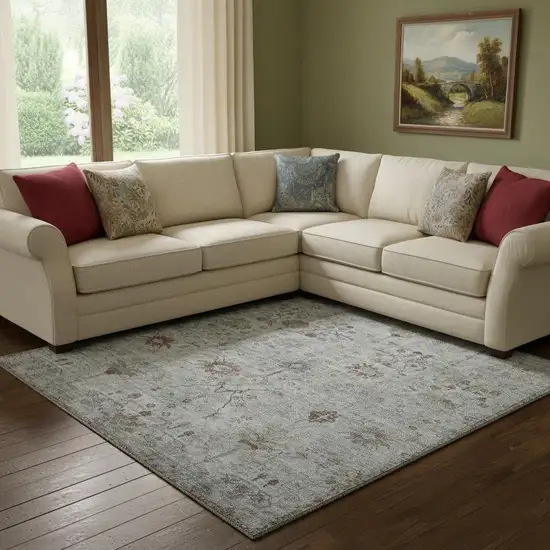 Gray Copper And Silver Oriental Washable Area Rug With UV Protection Photo 2