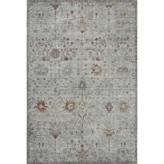 Gray Copper And Silver Oriental Washable Area Rug With UV Protection Photo 1