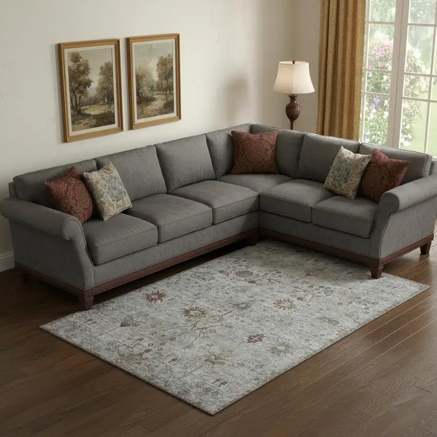 Gray Copper And Silver Oriental Washable Area Rug With UV Protection Photo 2