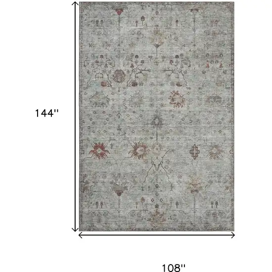 Gray Copper And Silver Oriental Washable Area Rug With UV Protection Photo 9