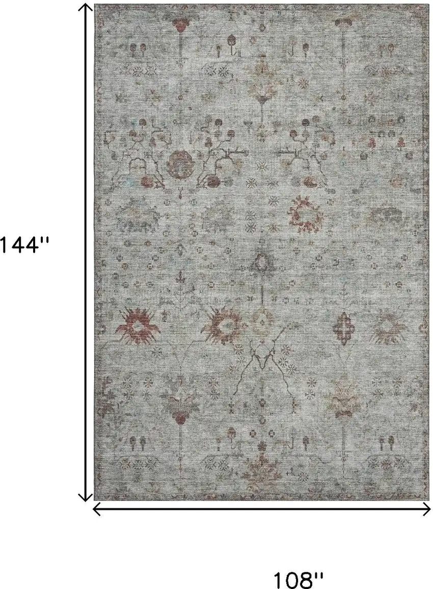 Gray Copper And Silver Oriental Washable Area Rug With UV Protection Photo 9