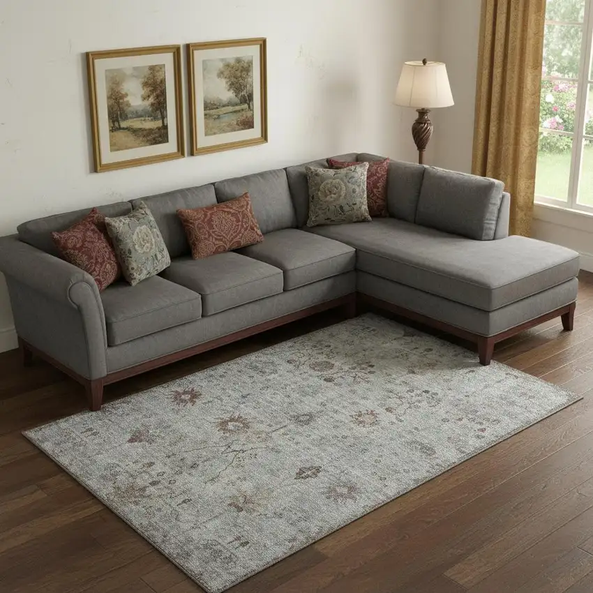 Gray Copper And Silver Oriental Washable Area Rug With UV Protection Photo 2